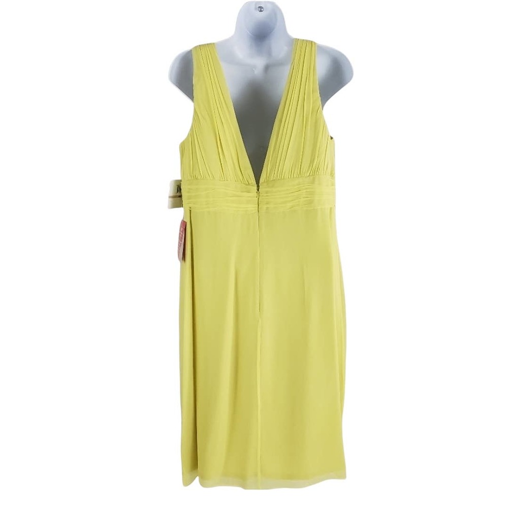 Donna Morgan NEW Silk Chiffon Ruched Empire Dress V Neck & Back Lime Size 12 - Picture 2 of 8